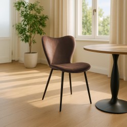 Silla de comedor Maika en terciopelo marrón