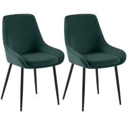 Juego de 2 sillas de comedor Elmira en terciopelo negro y verde