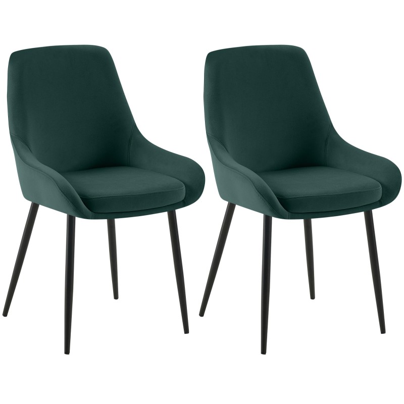 Juego de 2 sillas de comedor Elmira en terciopelo negro y verde