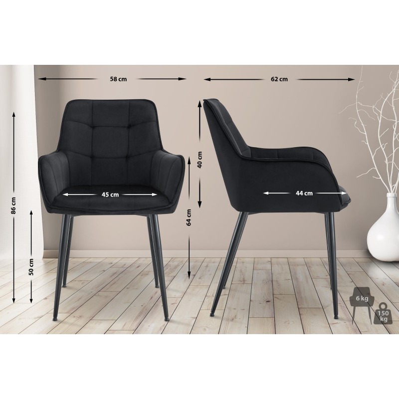 Juego de 2 sillas de comedor Ferndale de terciopelo negro
