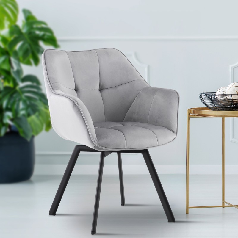 Silla de comedor Jordi en terciopelo gris oscuro