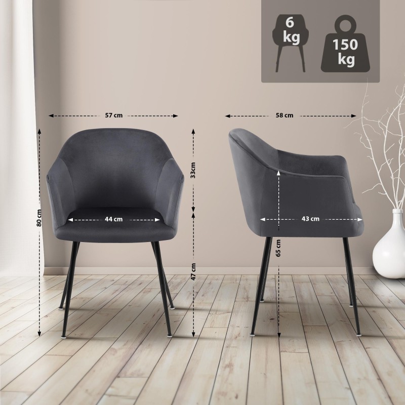 Silla de comedor Jaysie de terciopelo gris oscuro
