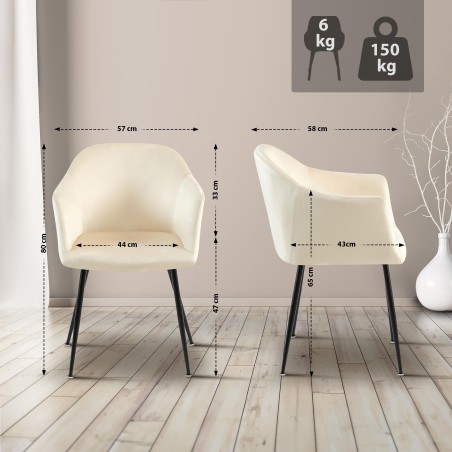 Silla de comedor Jaysie de terciopelo color crema