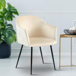 Silla de comedor Jaysie de terciopelo color crema