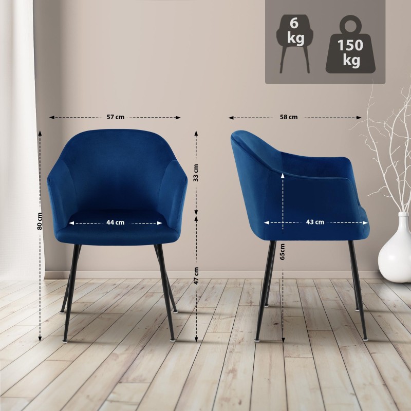 Silla de comedor Jaysie de terciopelo azul oscuro