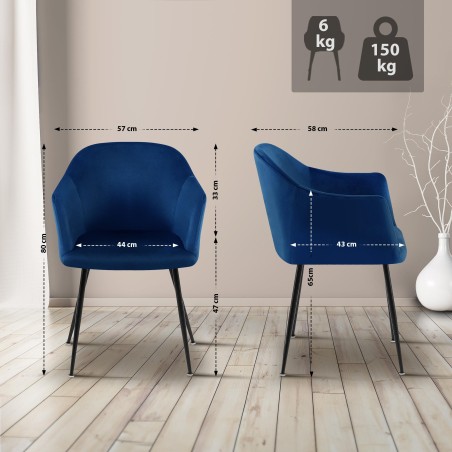 Silla de comedor Jaysie de terciopelo azul oscuro
