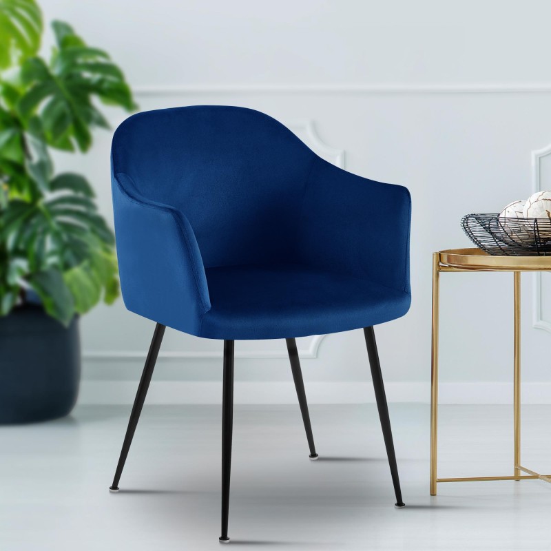 Silla de comedor Jaysie de terciopelo azul oscuro