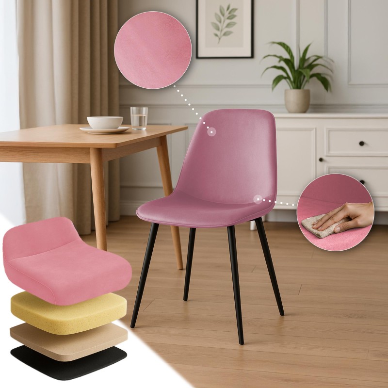 Silla de comedor Maryam en terciopelo rosa