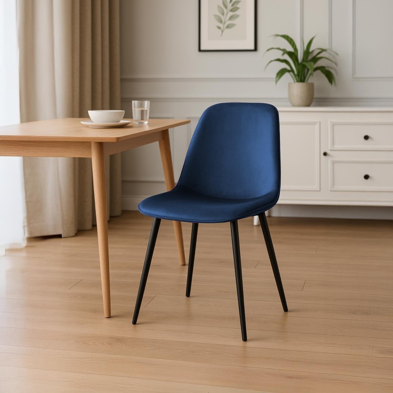 Silla de comedor Maryam en terciopelo azul oscuro