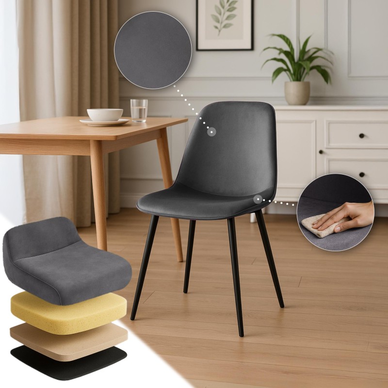 Silla de comedor Maryam en terciopelo gris oscuro