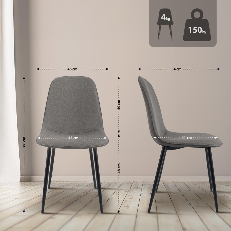 Silla de comedor Maryam en tela gris claro