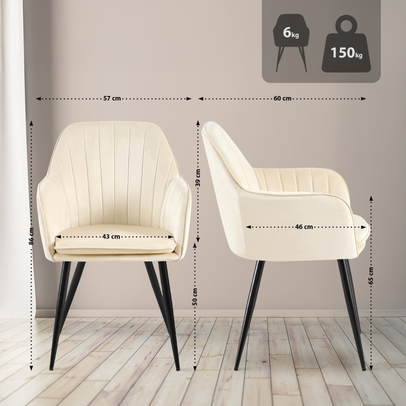 Silla de comedor Cheryl en terciopelo negro y crema