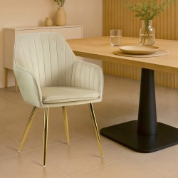 Silla de comedor Cheryl en terciopelo color crema y dorado