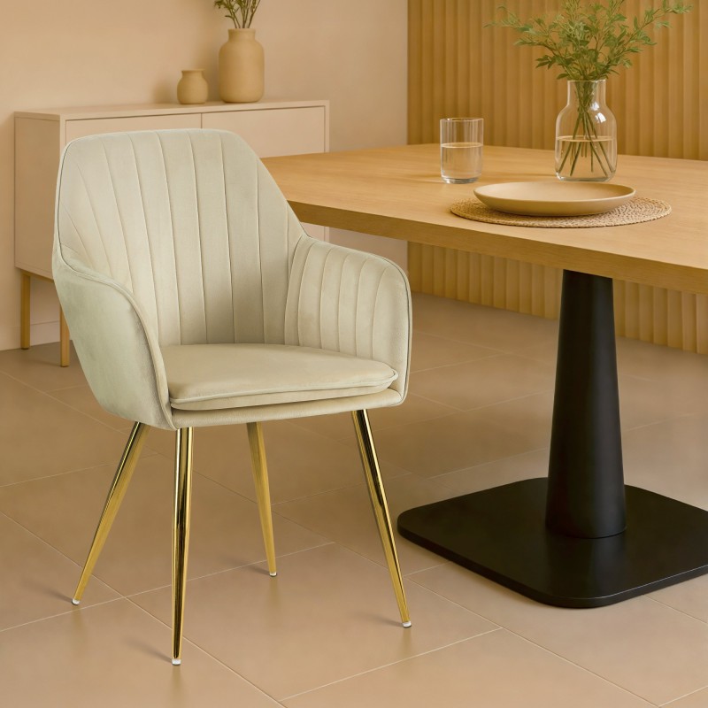 Silla de comedor Cheryl en terciopelo color crema y dorado