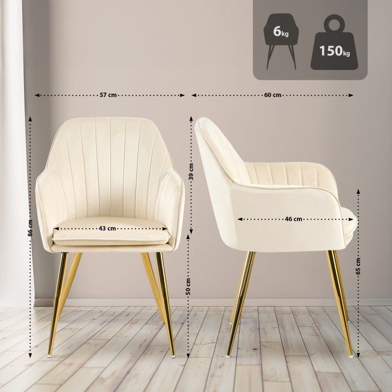 Silla de comedor Cheryl en terciopelo color crema y dorado