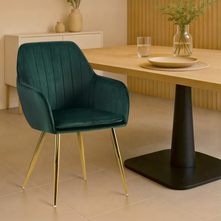 Silla de comedor Cheryl en terciopelo verde y dorado