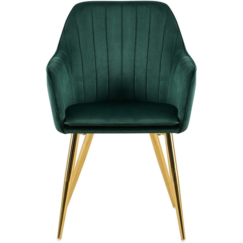 Silla de comedor Cheryl en terciopelo verde y dorado