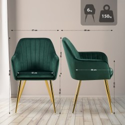 Silla de comedor Cheryl en terciopelo verde y dorado