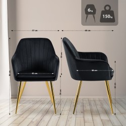 Silla de comedor Cheryl en terciopelo negro y dorado