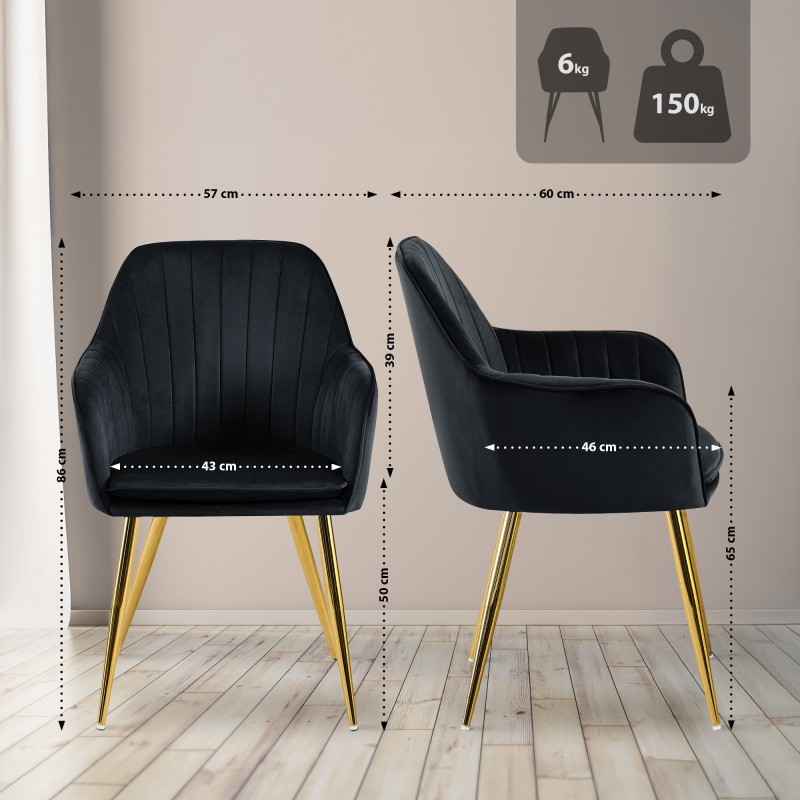 Silla de comedor Cheryl en terciopelo negro y dorado