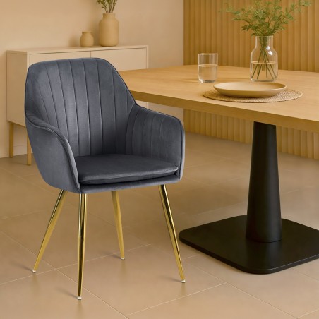 Silla de comedor Cheryl en terciopelo dorado gris oscuro