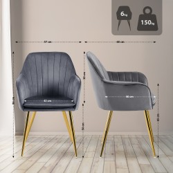 Silla de comedor Cheryl en terciopelo dorado gris oscuro