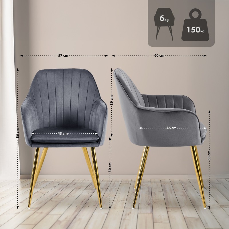 Silla de comedor Cheryl en terciopelo dorado gris oscuro