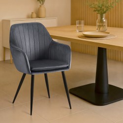 Silla de comedor Cheryl en terciopelo negro gris oscuro