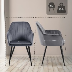Silla de comedor Cheryl en terciopelo negro gris oscuro
