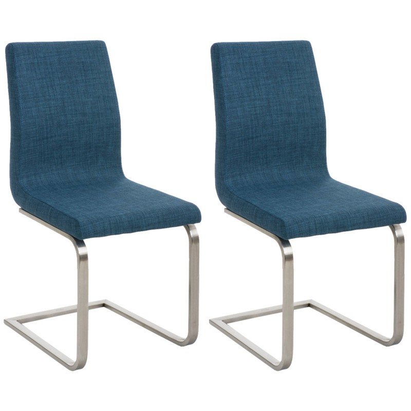 Juego de 2 sillas de comedor de tela azul Belfort Juego de 2 sillas de comedor de tela azul Belfort