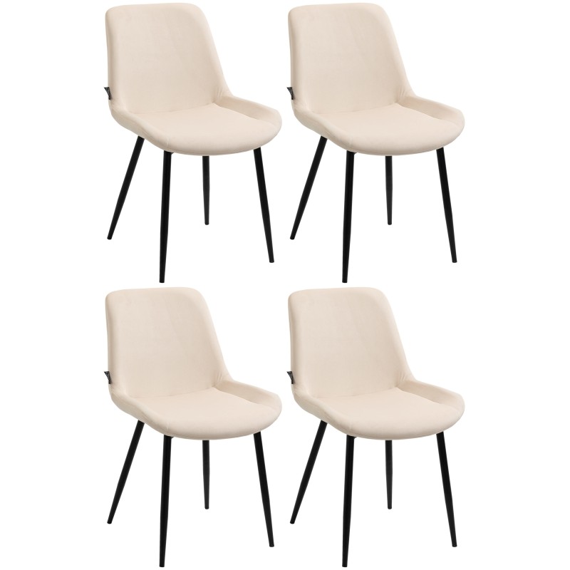 Juego de 4 sillas de comedor Victoria de terciopelo crema