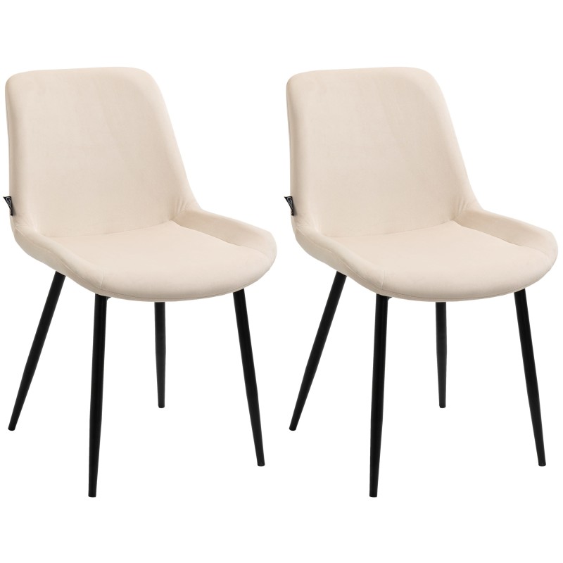 Juego de 2 sillas de comedor Victoria de terciopelo crema