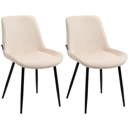 Juego de 2 sillas de comedor Victoria de terciopelo crema