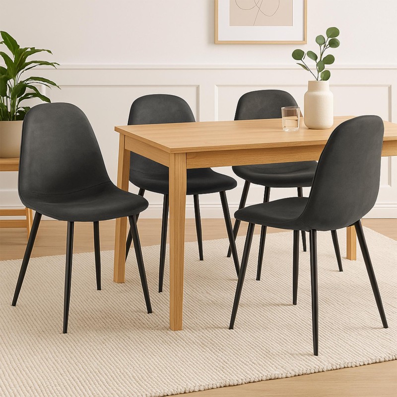 Juego de 4 sillas de comedor Napier en piel sintética negra