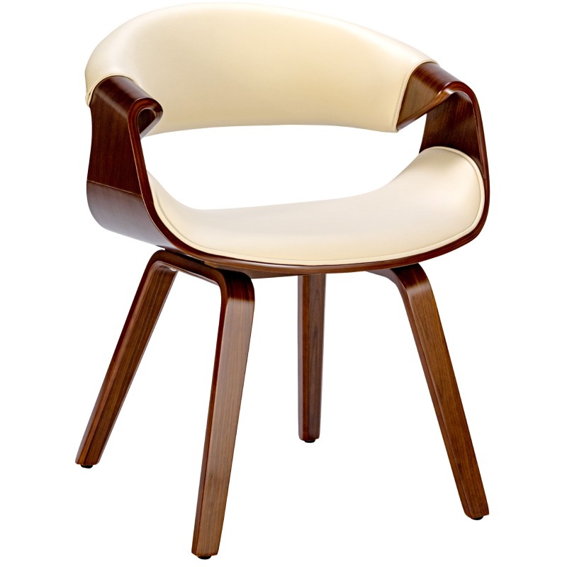 Silla de comedor Foley, piel sintética, color nogal/crema