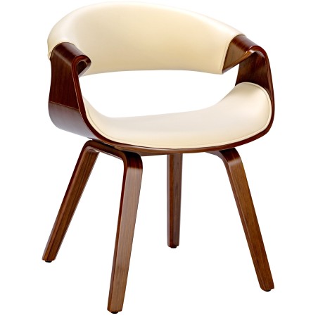 Silla de comedor Foley, piel sintética, color nogal/crema
