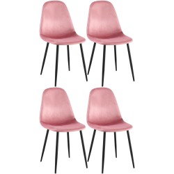 Juego de 4 sillas de comedor Napier de terciopelo rosa