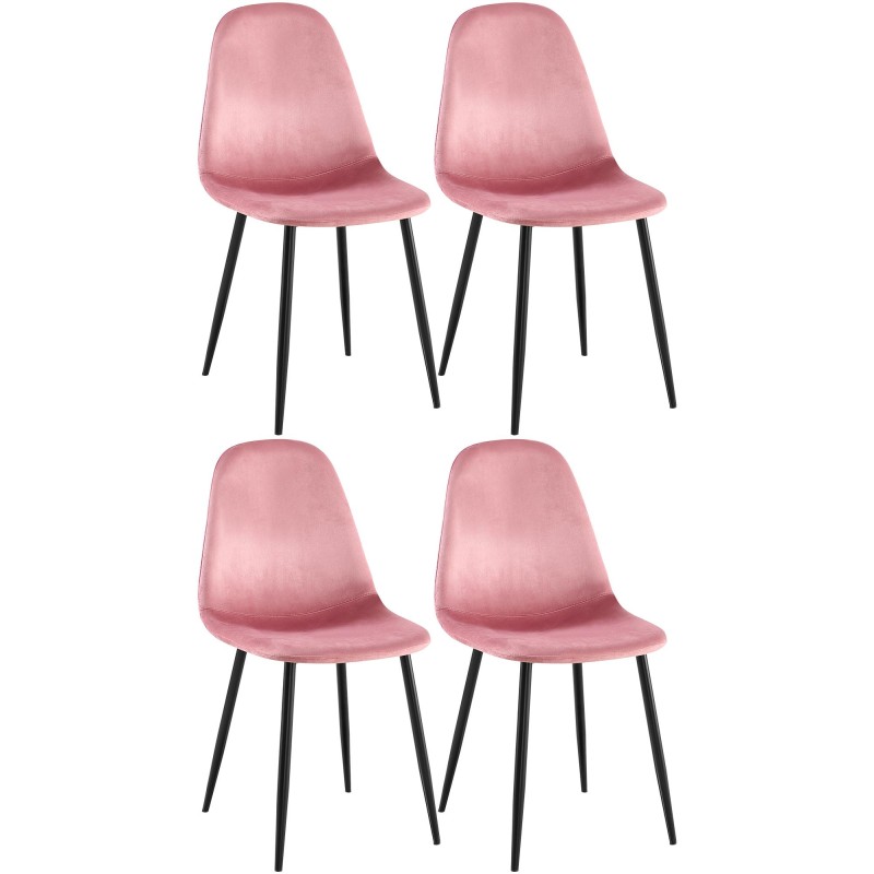 Juego de 4 sillas de comedor Napier de terciopelo rosa