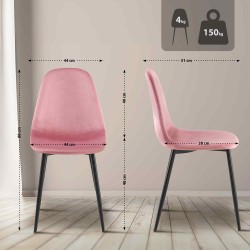 Juego de 4 sillas de comedor Napier de terciopelo rosa