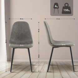 Juego de 4 sillas de comedor Napier, piel sintética, gris oscuro
