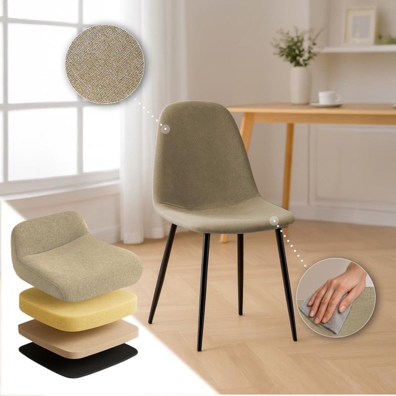 Juego de 4 sillas de comedor Napier de tela color topo