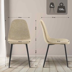 Juego de 4 sillas de comedor Napier de tela color topo