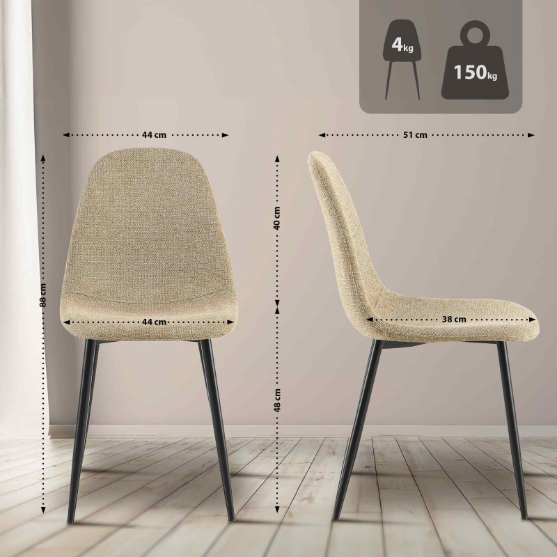 Juego de 4 sillas de comedor Napier de tela color topo