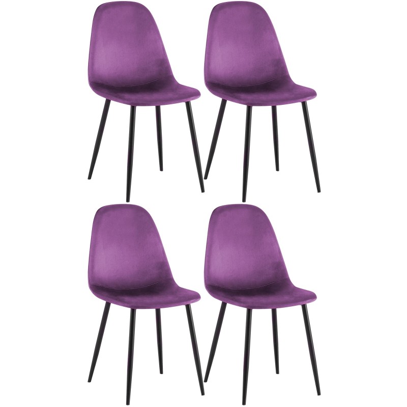 Juego de 4 sillas de comedor Napier de terciopelo morado
