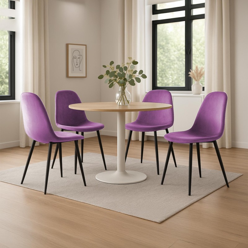 Juego de 4 sillas de comedor Napier de terciopelo morado