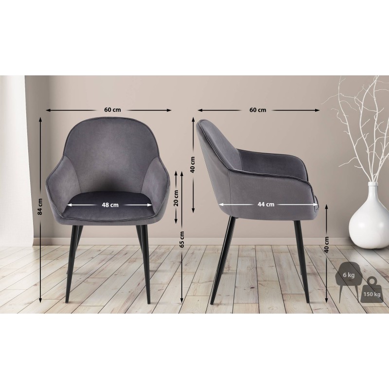 Silla de comedor Boise en terciopelo gris oscuro