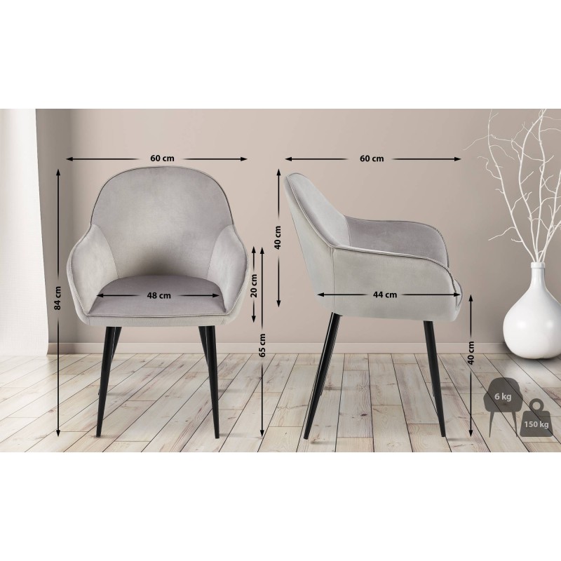 Silla de comedor Boise en terciopelo gris