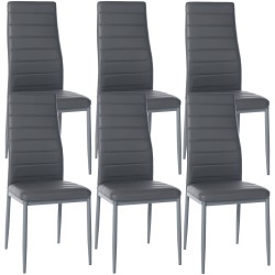 Juego de 6 sillas de comedor Mayfair, piel sintética gris