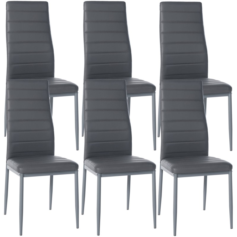 Juego de 6 sillas de comedor Mayfair, piel sintética gris