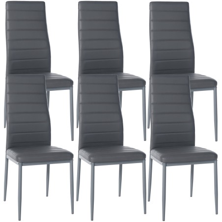 Juego de 6 sillas de comedor Mayfair, piel sintética gris